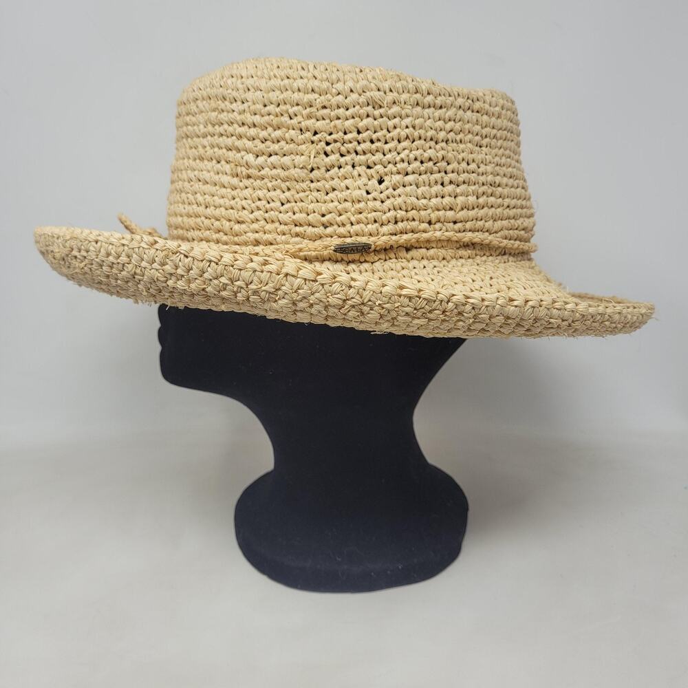 Scala Hat One Size Beige Tan Raffia Crocheted Raffia Packable Crushable L551OS - Picture 5 of 10